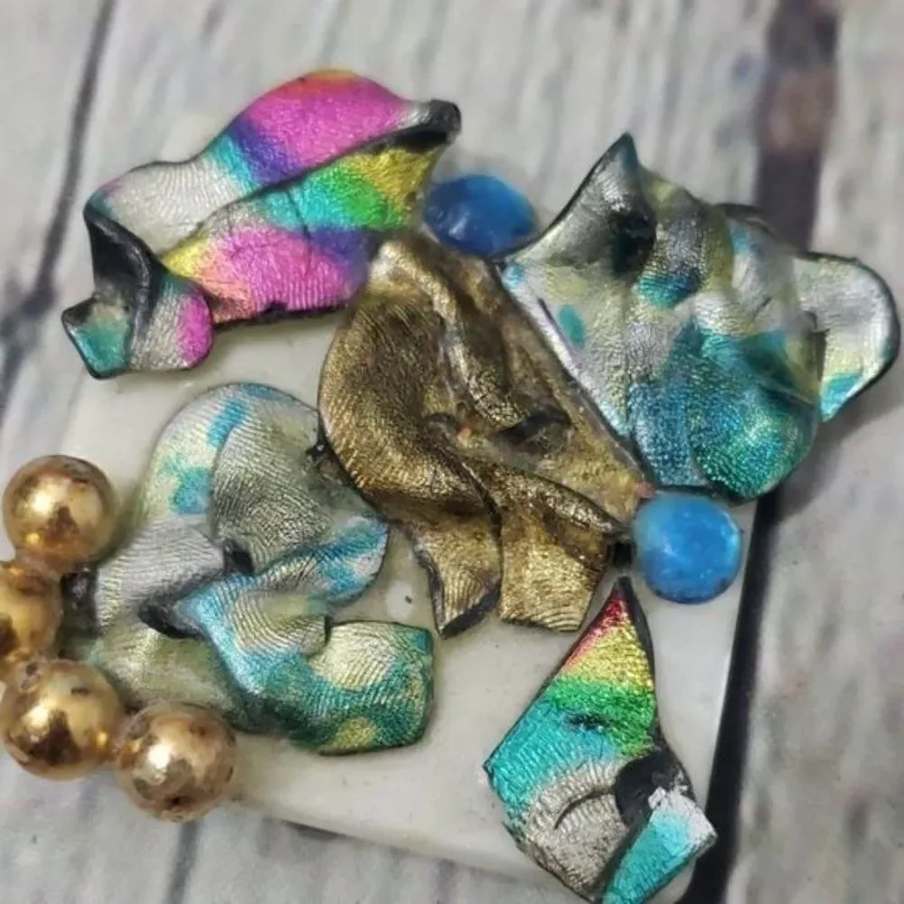 Vintage 80s 90s Eclectic Metallic Neon Abstract Brooch